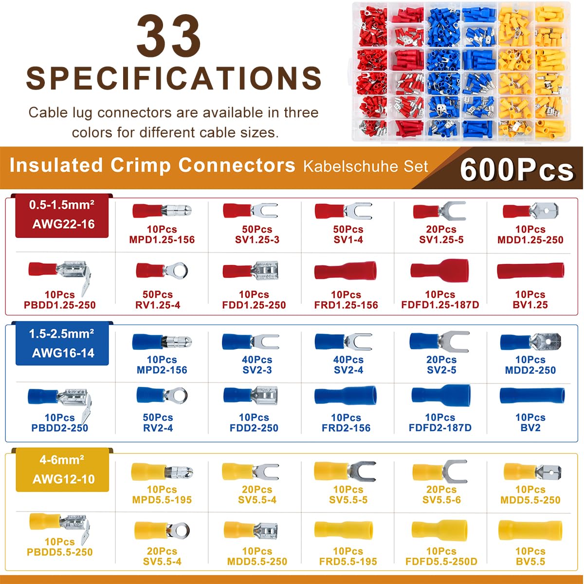 100 Pezzi Manicotti Tondi Femmina Connettore Maschio Rosso 0,5 - Foto 4