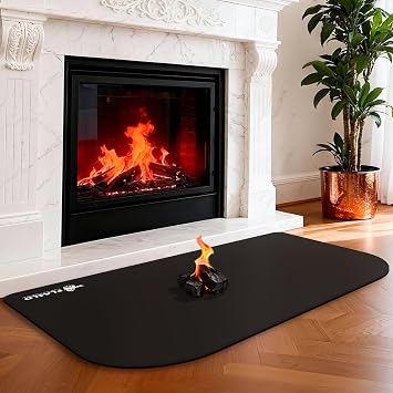FLASLD Fireproof Indoor Fireplace Mat, Outdoor Flame-Resistant Pad Fiberglass Rug for Hearth and Chiminea, Ember Protection Mat for Fireplace Stove Black, 2539 inch