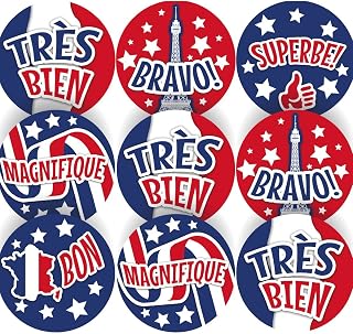 144 French Colour Praise Words - 30mm - Glossy Reward Stickers for Teachers & Parents