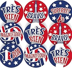 144 French Colour Praise Words - 30mm - Glossy Reward Stickers for Teachers & Parents