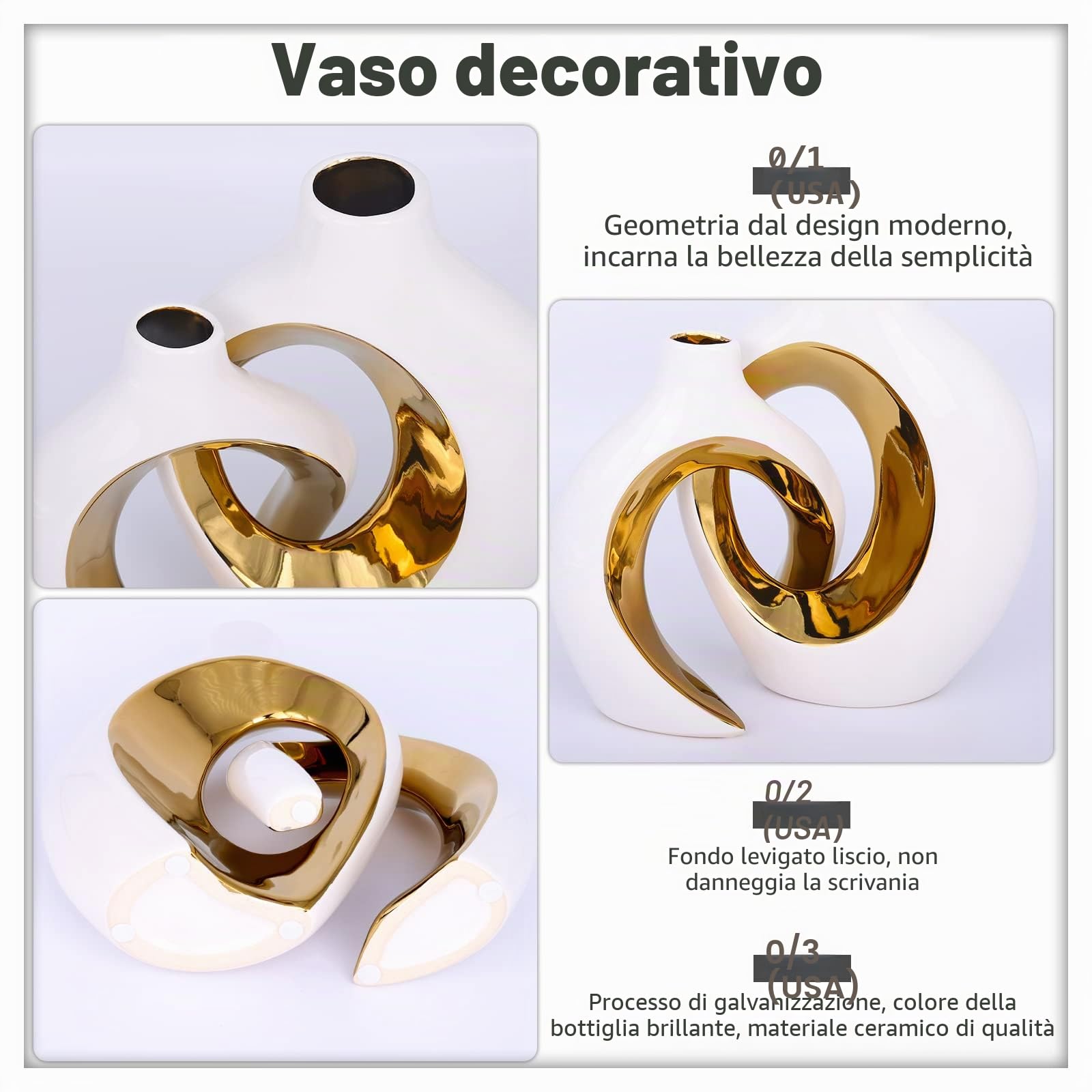 keramische Vase Dekor 2pcs Set, moderne böhmische Dekoration, Weiß und Gold skandinavischen minimalistischen Stil Raumdekoration, geeignet für Tisch Centerpiece, Bücherregal, Home Decor(W+G)