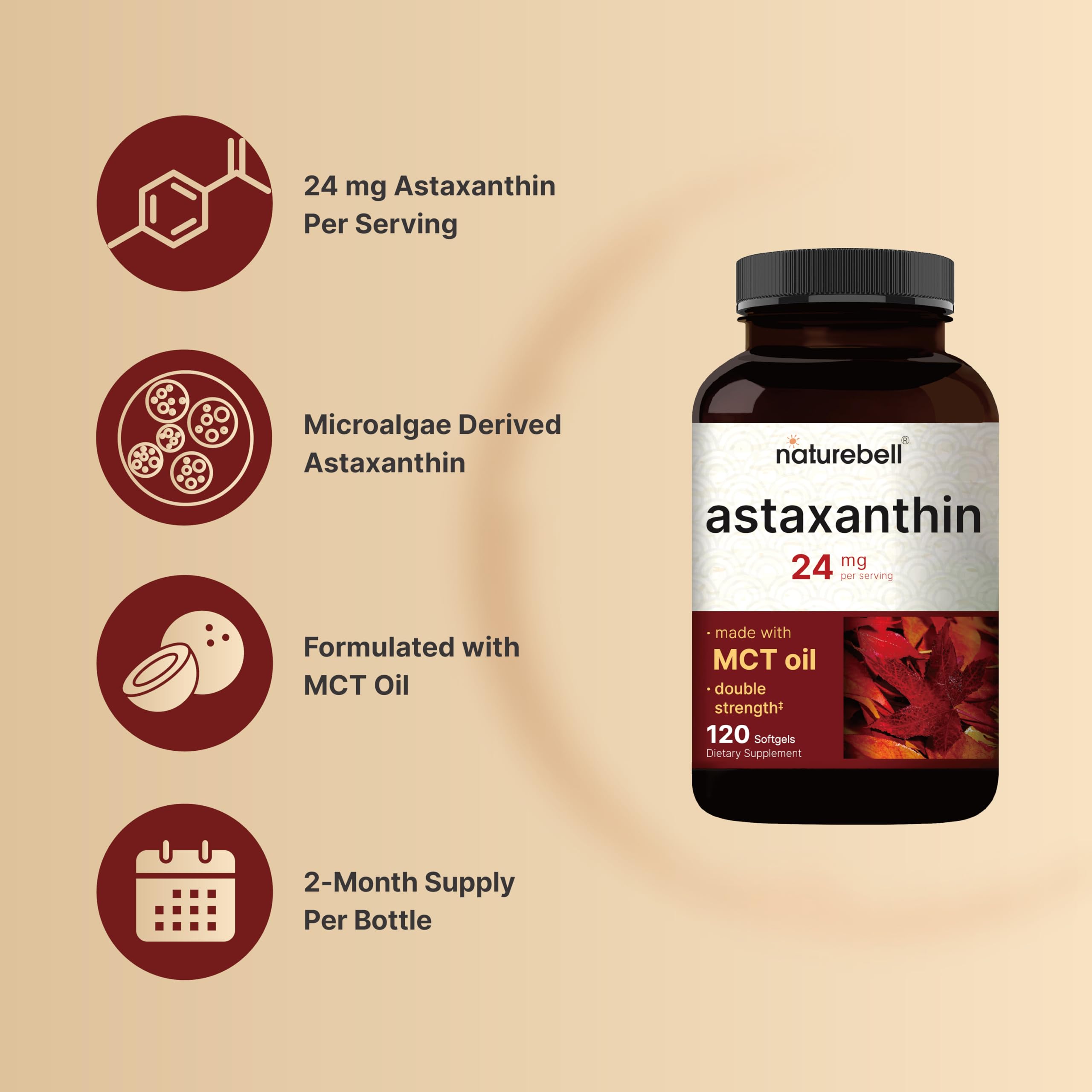 NatureBell Astaxanthin 24 mg, 120 Softgels – Microalgae Source – Astaxanthin Supplements Made with MCT Oil – Non-GMO, Gluten Free, No Soy — Amazon image 3