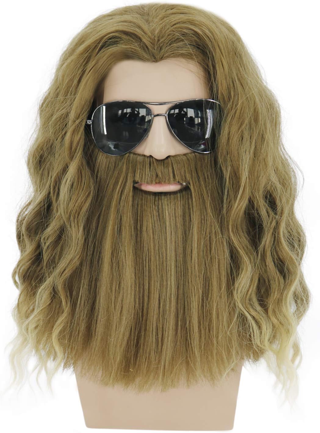 Menoqi Thor Wig and Beard Golden Brown Hair Wig for Fat Thor Costume for Halloween Party WIG192GD