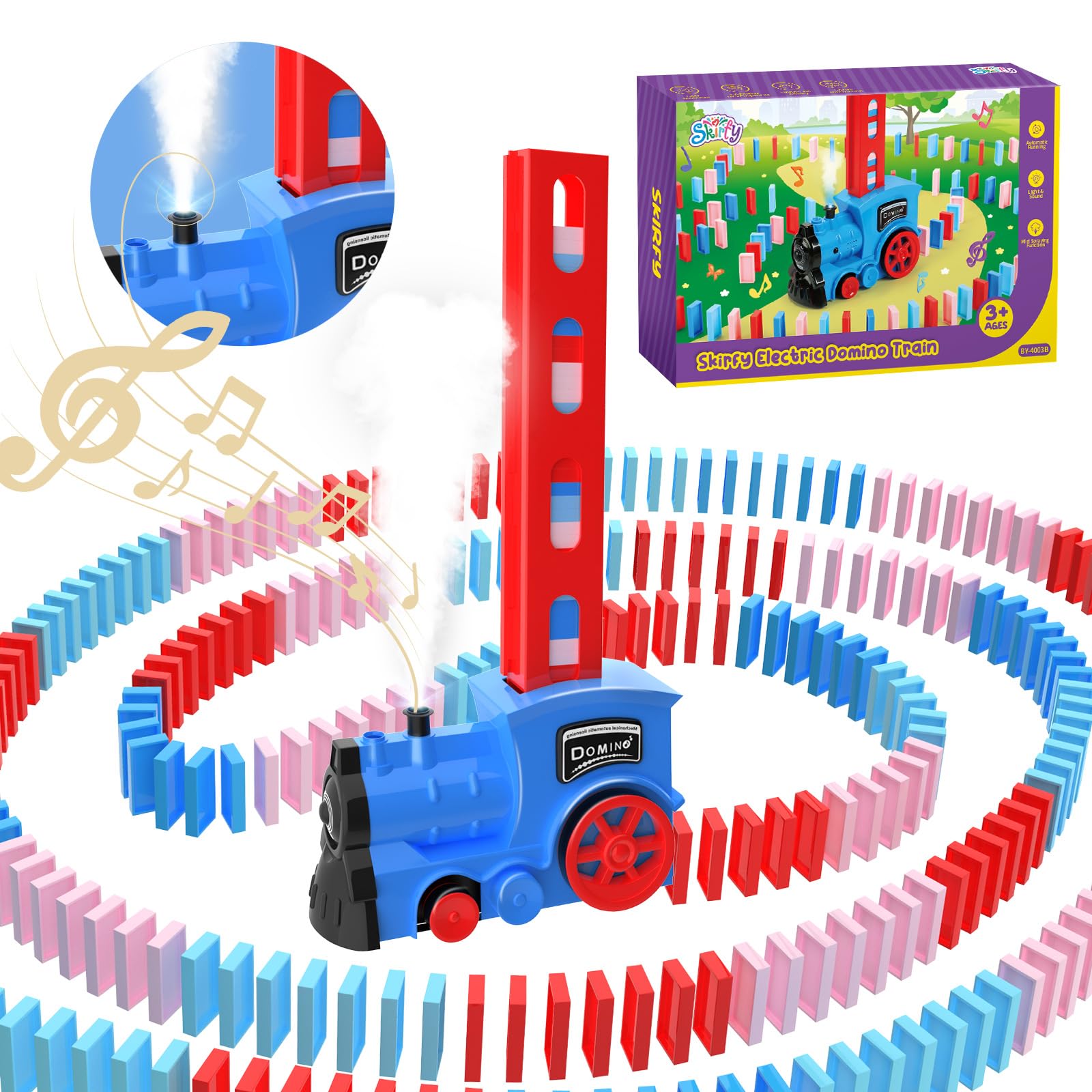 Kids Games Domino Train Toys,200PCS Automatic Domino Train Toy for Boys 4-6,Toddler Toys Train Domino Stacker with Steam,Light,Storage Bag,Dominoes for Kids Creative Birthday Gifts Girls