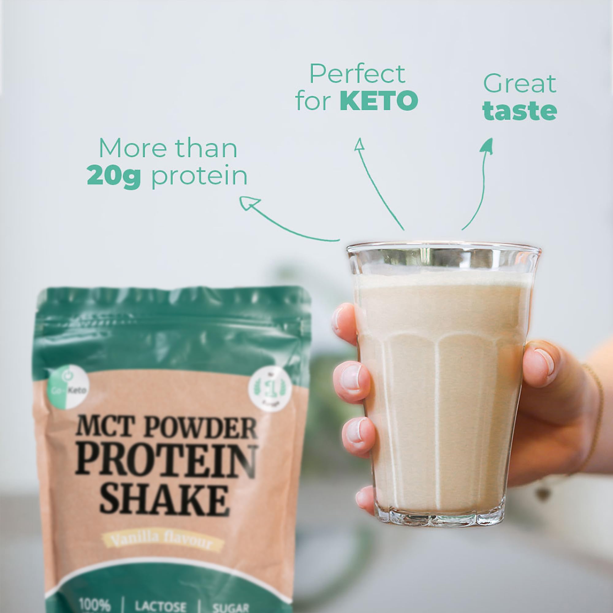Go-Keto MCT Vegan Protein Shake Vanilla, 400g polvere | con MCT dall'olio di cocco per la tua dieta keto | proteine ​​vegane da proteine ​​di piselli e proteine ​​di riso