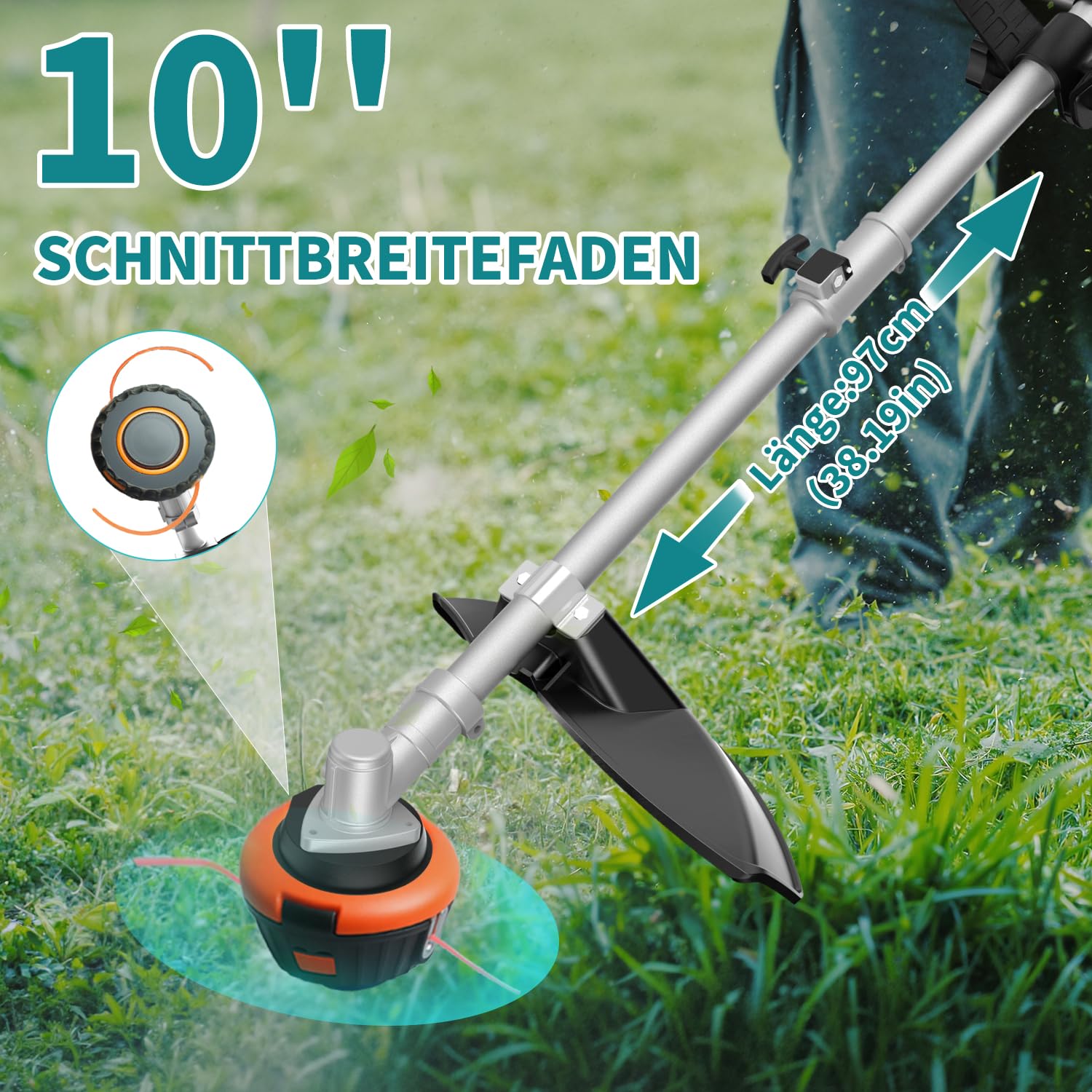 Akku Rasentrimmer mit 2 x 4.0Ah Batterien, 4-in-1 Elektrischer Akku Motorsense & Rasentrimmer Rasen, 800W Bürstenloser Motor, Akku Freischneider für Rasenschneiden und Garten