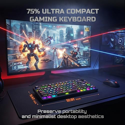 Vista 10 de RK ROYAL KLUDGE 75% HE Mechanical Gaming Keyboard Wired Hall Effect Magnetic Compact Keyboard with Rapid Trigger 8000Hz Polling Rate Hot Swappable