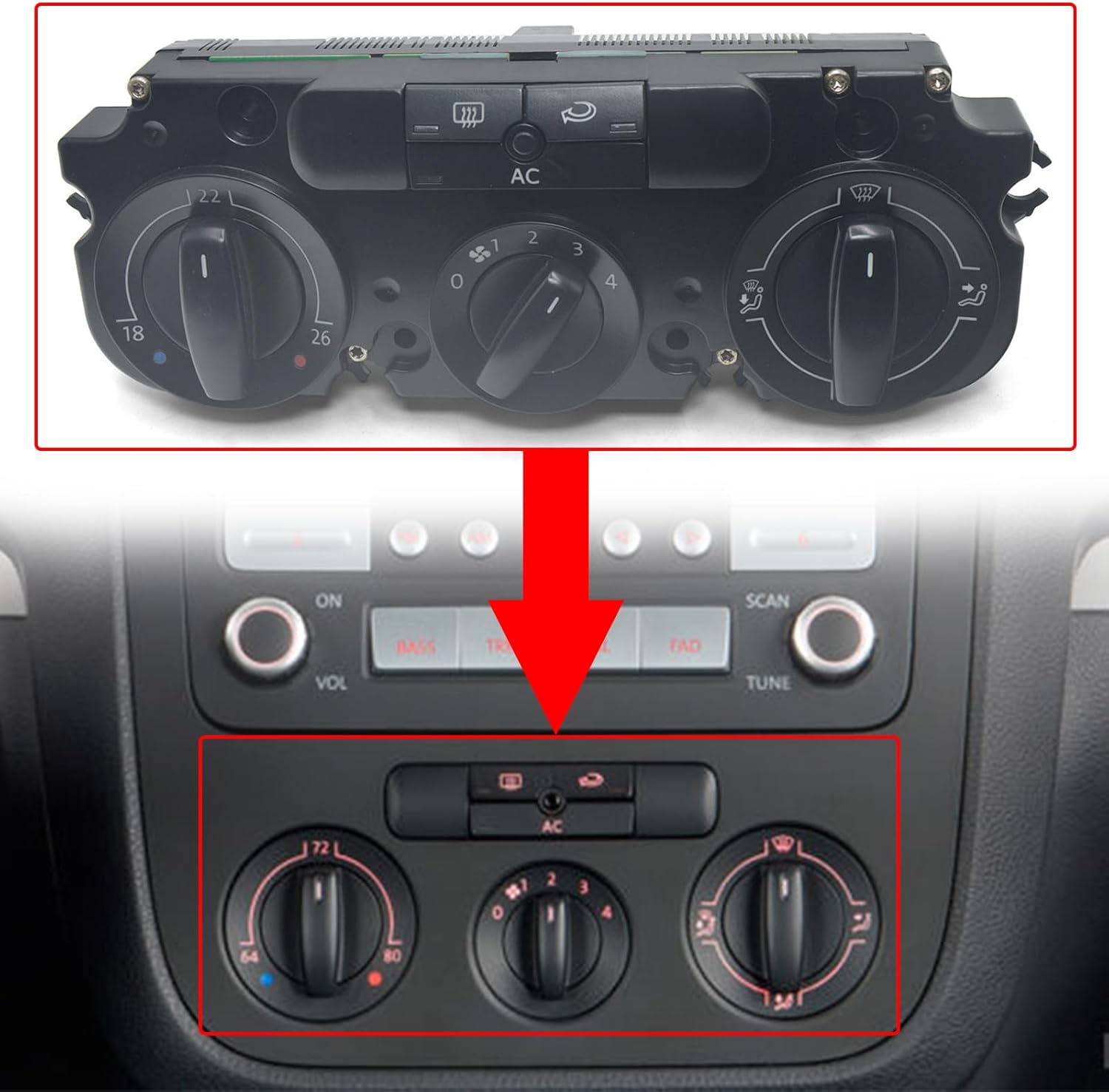RuiWen VWHC005 A/C AC Heater Climate Temperature Control Switch Compatible with VW Golf EOS Jetta Golf Plus Passat Scirocco Tig.uan TOU.Ran 2004 2005 2006 2007 2008 2009 2010 2011 2012 2013 2014