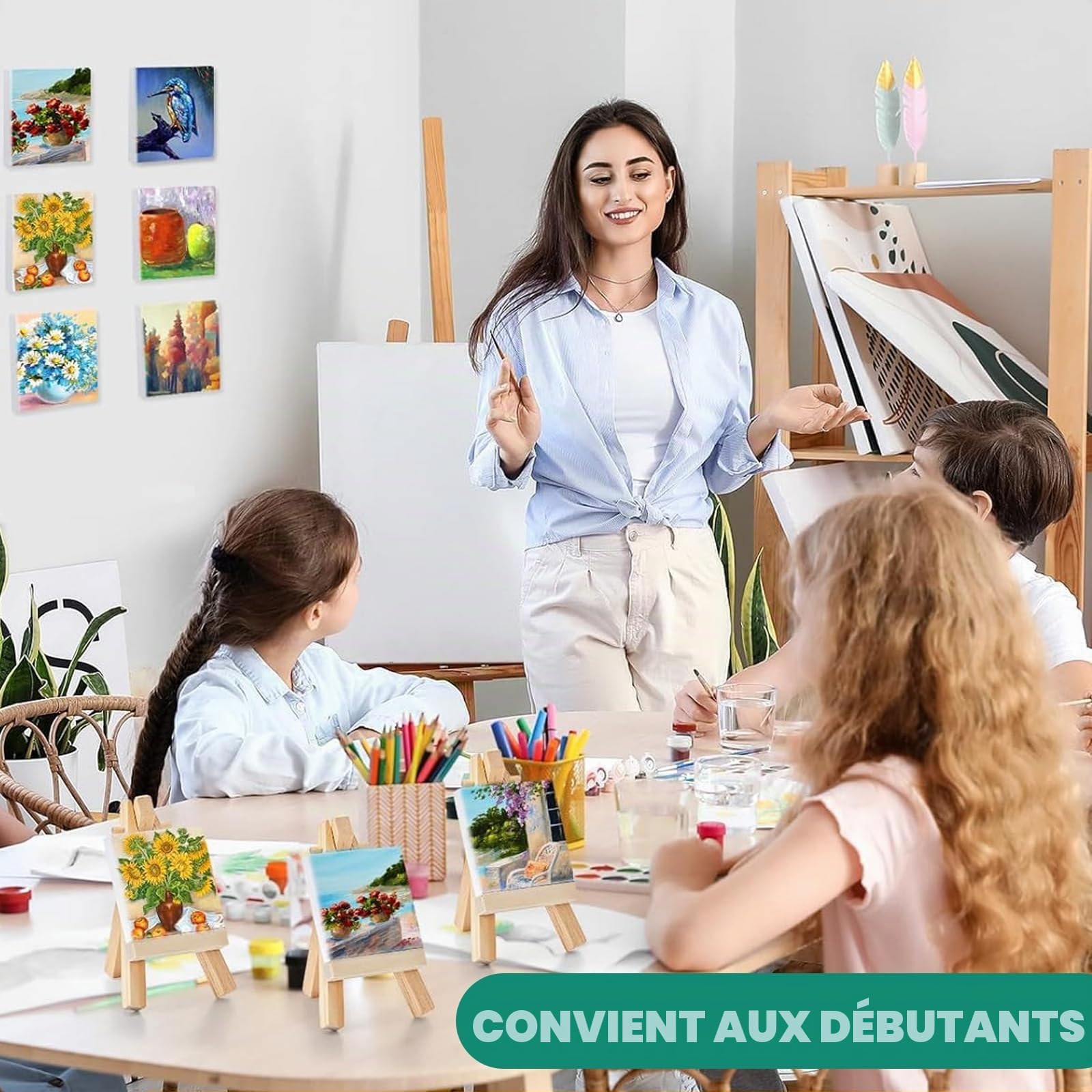 Lot de 32 Mini Chevalets en Bois avec Toiles Vierges 10x10 cm – Petits Chevalets d’Art Pliables pour Peinture Acrylique, Huile, Gouache, Ateliers DIY, Mariage et Décoration