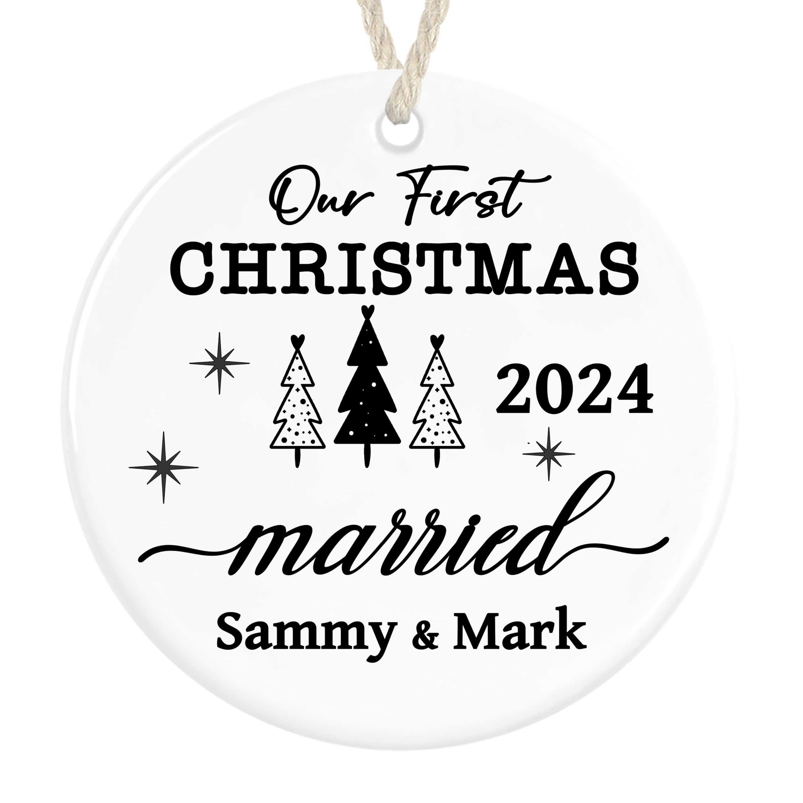 Personalised First Christmas Married Ceramic Ornament, Xmas Tree Bauble Decoration (trees)