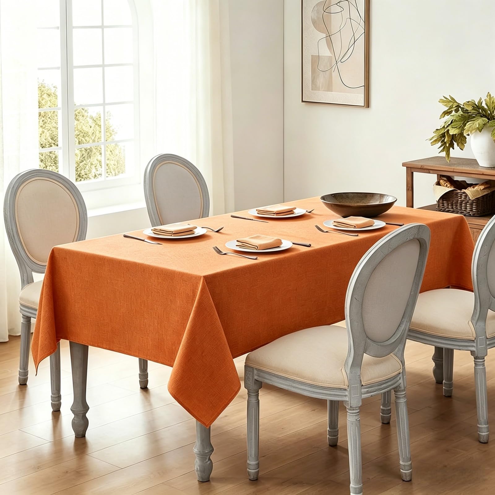 Mantel Rectangular Lino 140 x 170 cm Impermeable y Lavable Exterior Mesa Durabilidad y Fácil Limpieza para Comedor, Cocina, Cumpleaños, Festivos, Fiesta, Picnic, Naranja