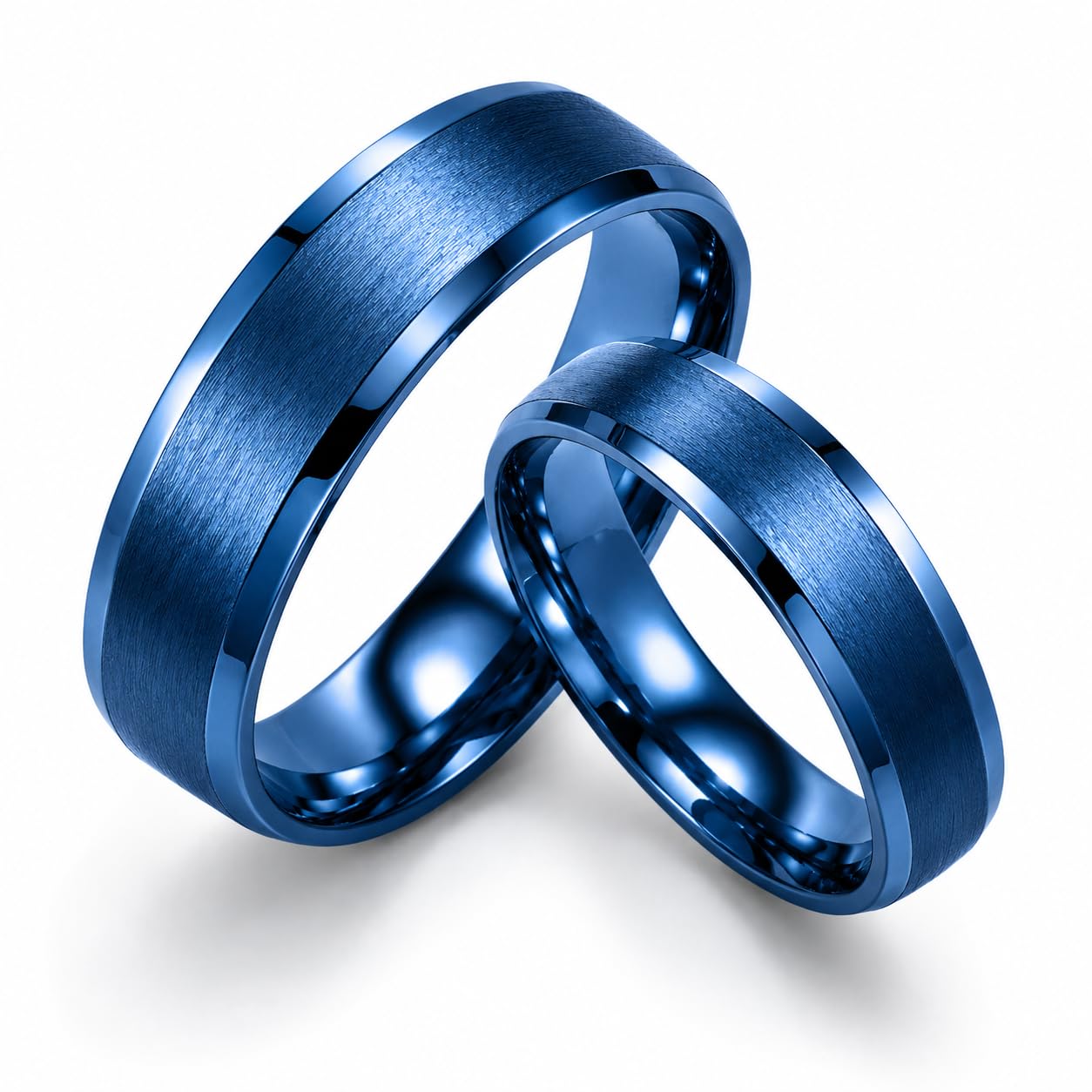 Gemini Juego de anillos de boda personalizados con bordes biselados azules para él y ella