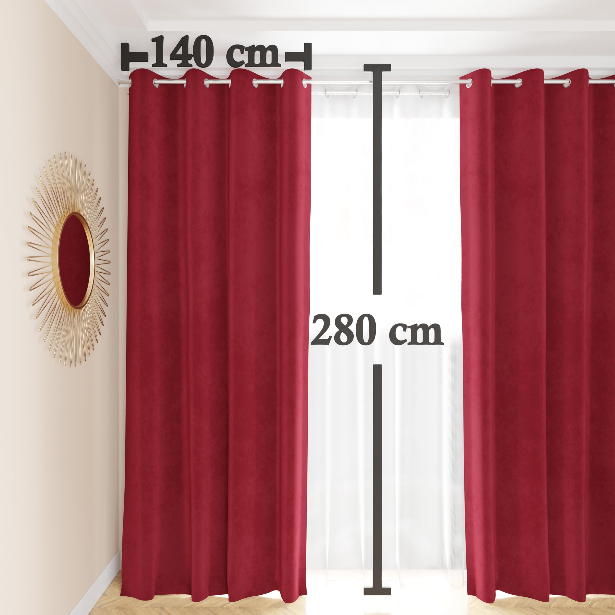 PETTI Artigiani Italiani - Tende Velluto a Pannelli per Interno con Anelli 2 Pezzi 140x280cm, Tenda Velluto Camera da Letto e Soggiorno Oscuranti Isolanti e Moderne, Bordeaux, 100% Made in Italy