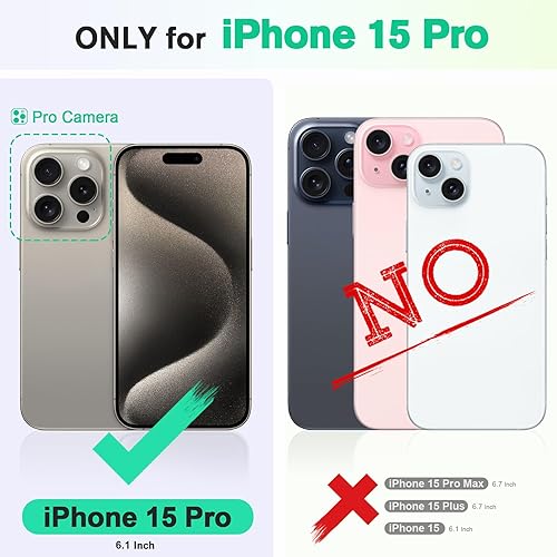 Miniatura 2 de TUCCH Funda tipo cartera para iPhone 15 Pro, funda protectora carcasa interior de TPU a prueba de golpes, piel sintética bloqueo RFID 4 tarjetas