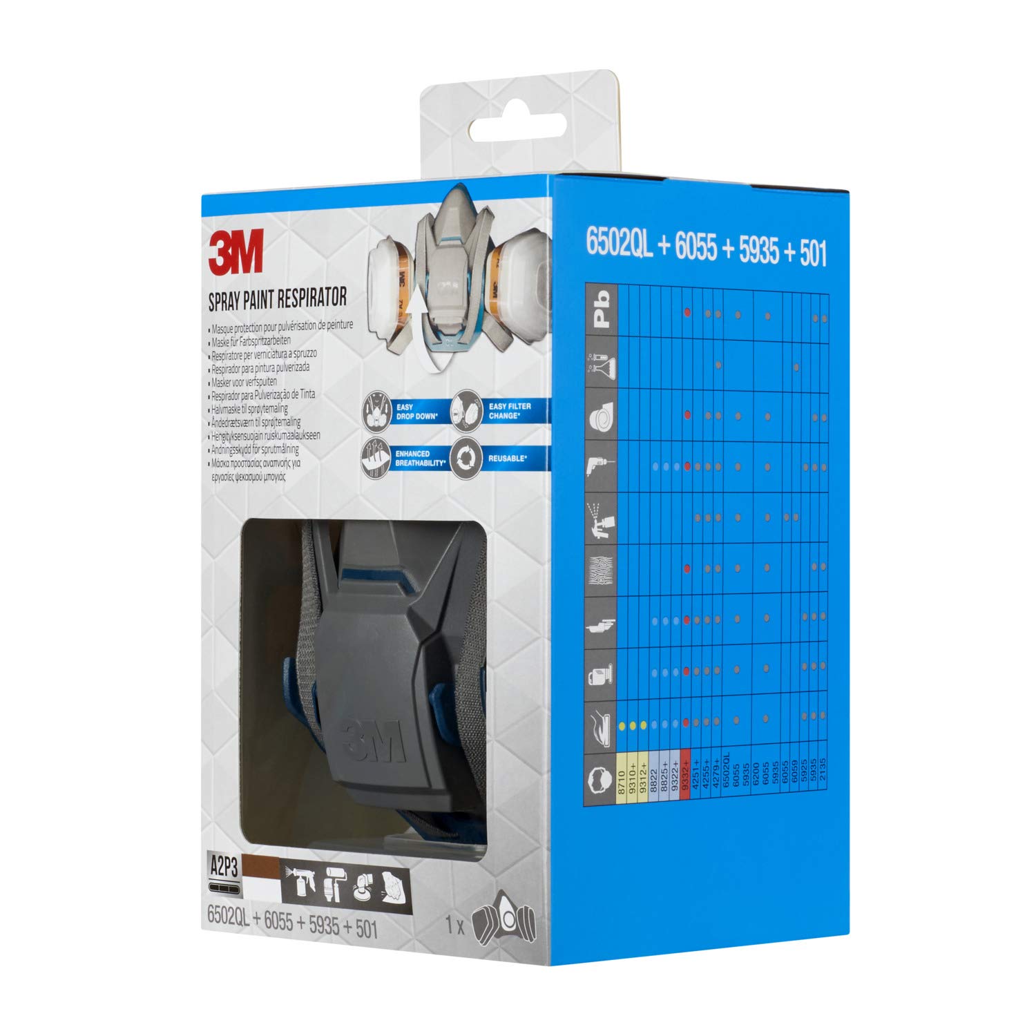 3M Respirador para pintura pulverizada 6502QL, A2P3, 1 set