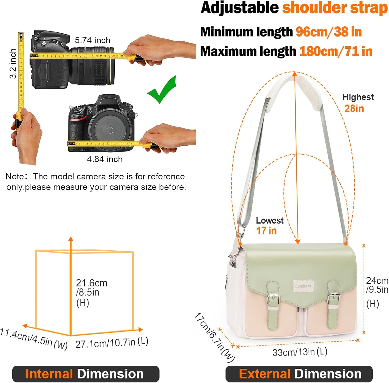 Cwatcun Camera Bag, Waterproof Flap Camera Crossbody Shoulder Messenger Case with Tripod Holder, Travel Photography Bag for Canon, Nikon, Sony, Fuji DSLR/SLR/Mirrorless Camera, Lens （Light Green）, L