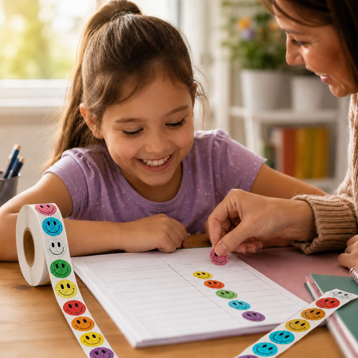 Smiley-Aufkleber mit Smiley-Motiv, 2,5 cm, 2 Rollen mit 500 runden Etiketten für Verpackung, Versandtaschen, Büroinventar, Versiegelung von Umschlägen und Geschäftsbedarf (Smiley_Glitzer)