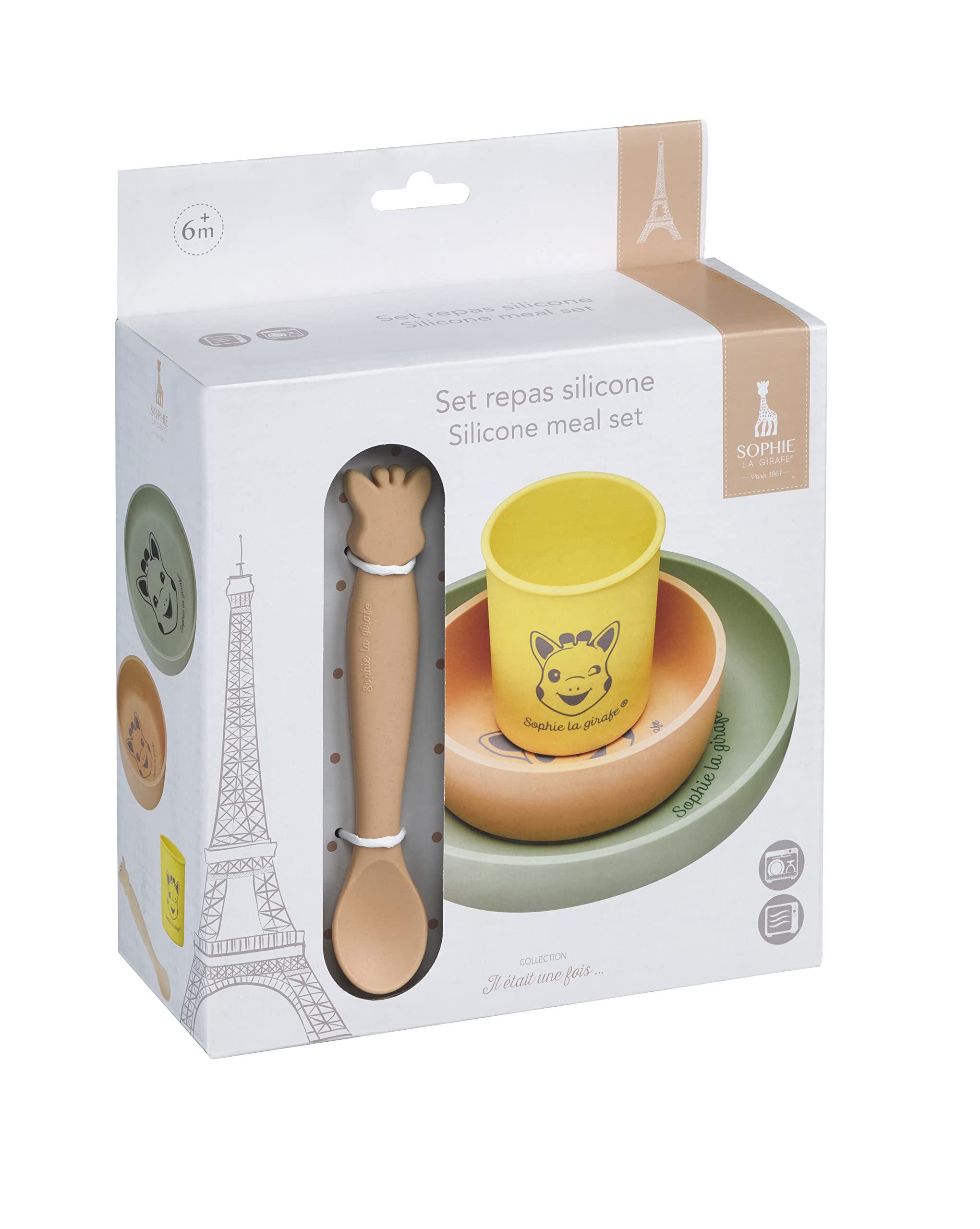 Sophie la Girafe Set de Repas en Silicone - Assiette, Bol, Verre et Cuillère Passe au Lave Vaisselle et Micro-ondes