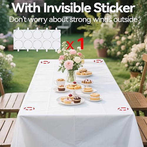 Miniatura 6 de Manteles rectangulares desechables de plástico blanco de 108 x 54 pulgadas para eventos, bodas, campamentos, baby shower, fiestas, manteles de mesa