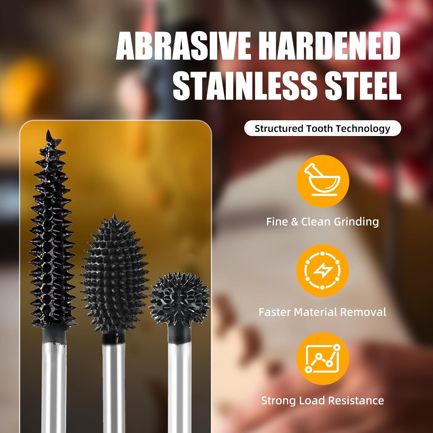 CAELUM Carbide Rotary Burr Kit, 3-Piece Wood Carving Burr Set, 1/8" Shaft Very Coarse Burrs for Fast Material Removal, Sphere Flame Taper Bits for Dremel, DeWalt Rotary Tools, Wood Rubber Plastic