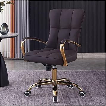 Office Desk Chair with arms,Office Desk Chair with Wheels, PU Leather Padded Swivel,Height Adjustable Seat Computer Task Vanity Chair for Home Office Living Room,Bedroom,1pcsDark Curry