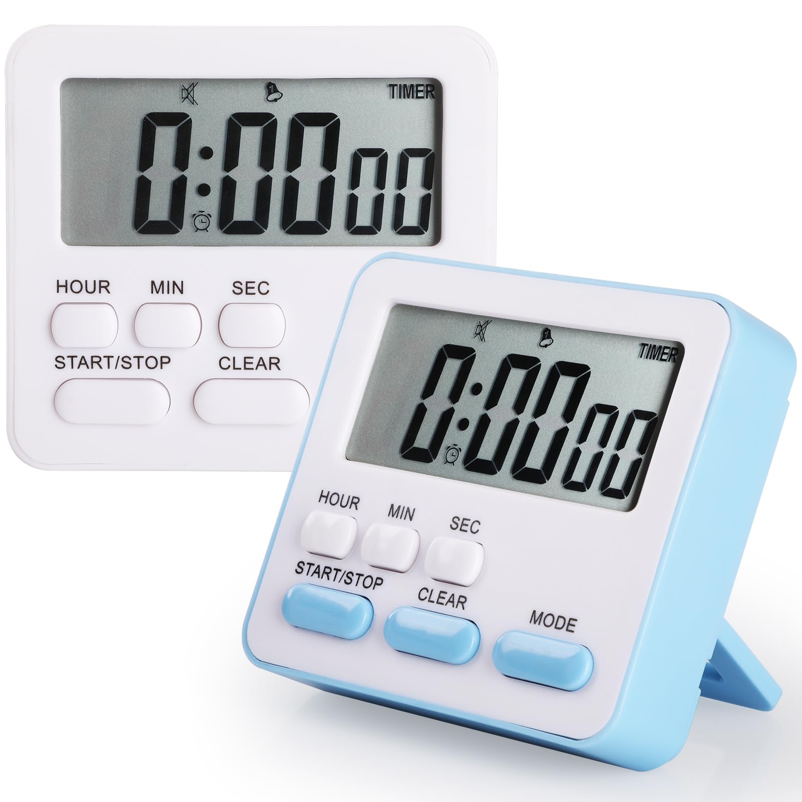 Simpeak 2-Pack Multi-Function Digital Kitchen Timers for Cooking with Clock & Memory Function, Strong Magnet & Kickstand Timers for Classroom, Office, Gym, Reliable Backside Support & Hanging Lanyard