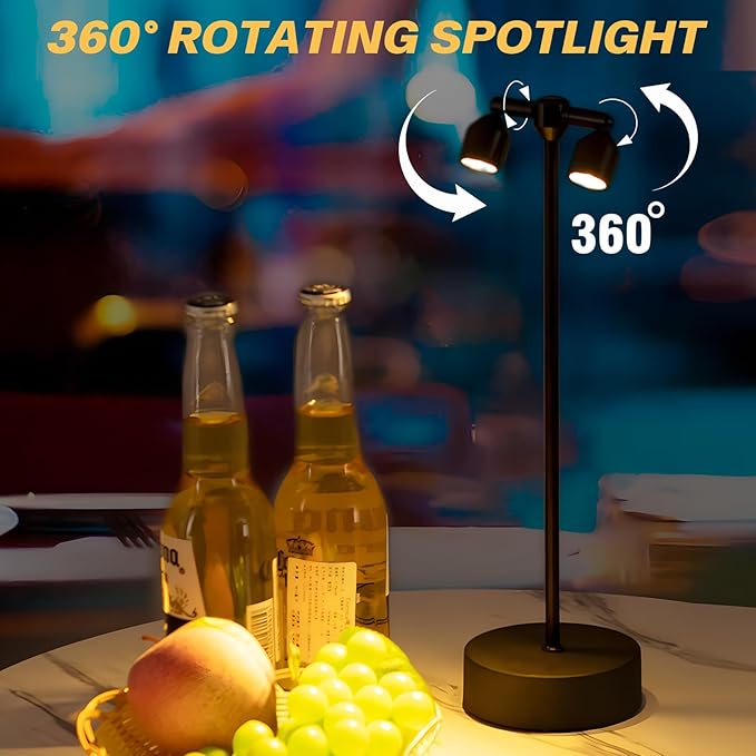 SENCU SENCU Cordless Table Lamp, 360° Adjustable Spotlights Desk Lamps Touch Control Stepless Dimming Rechargeable Night Light, LED Wireless Lamp for Outdoor Patio Restaurant Bar Party (2 Warm Light) photo 3