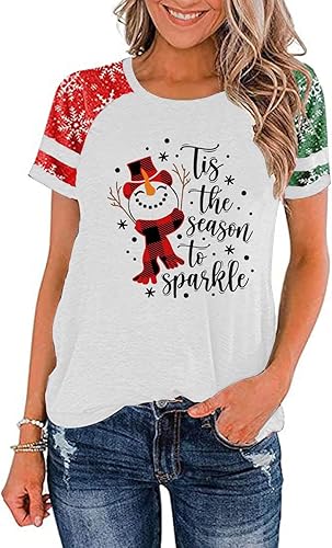 Miniatura 10 de Camisas con estampado de reno de Navidad para mujer lindas camisetas gráficas divertidas blusa casual