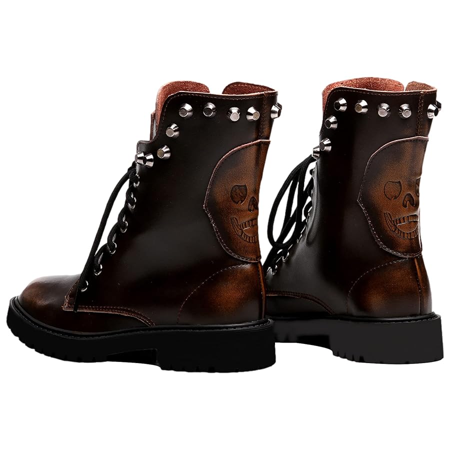 Shenn Women's Round Toe AnkleHigh Punk Military Combat Boots
