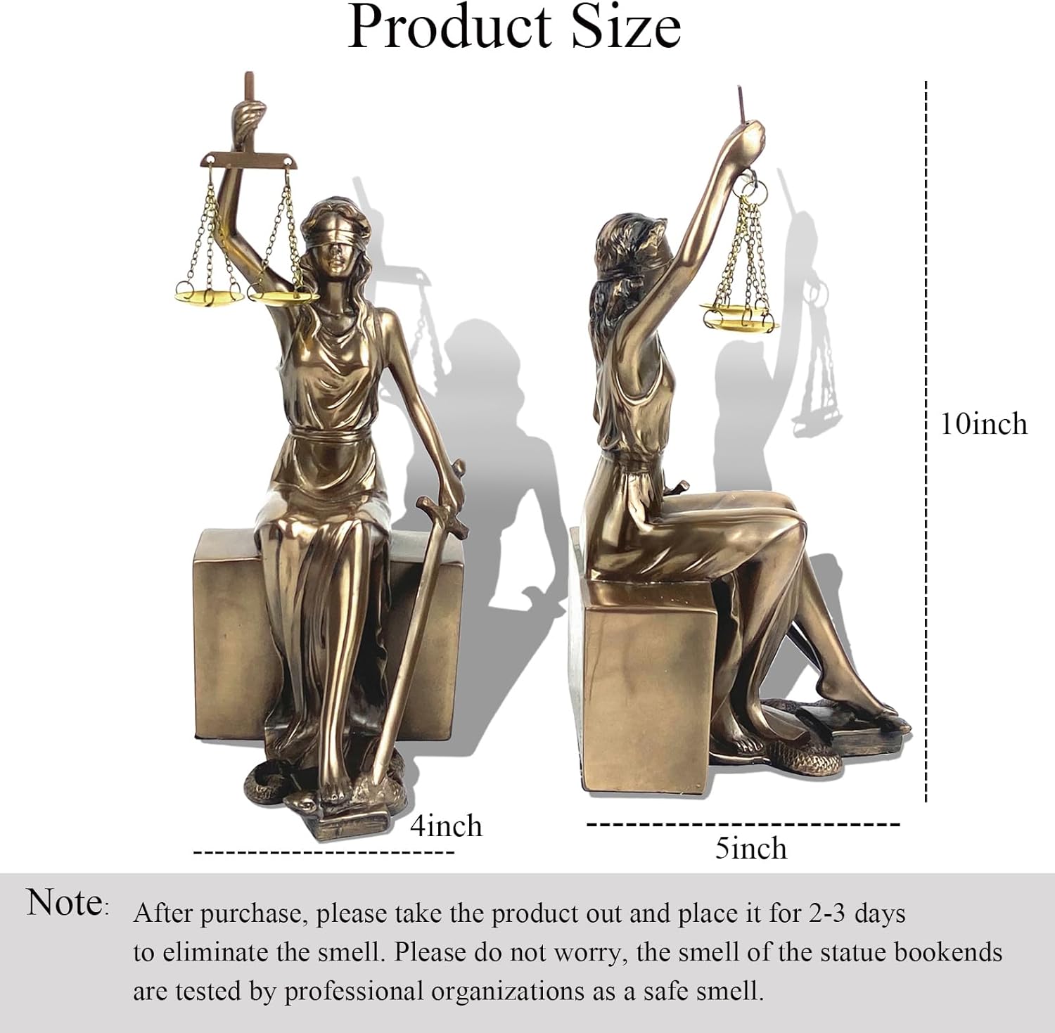 Lady Justice Statue Decorative Bookends Home Decor Roman Goddess Sculptures Gifts, Best for Lawyers and Law Students(10 x 5 x 4 inch)