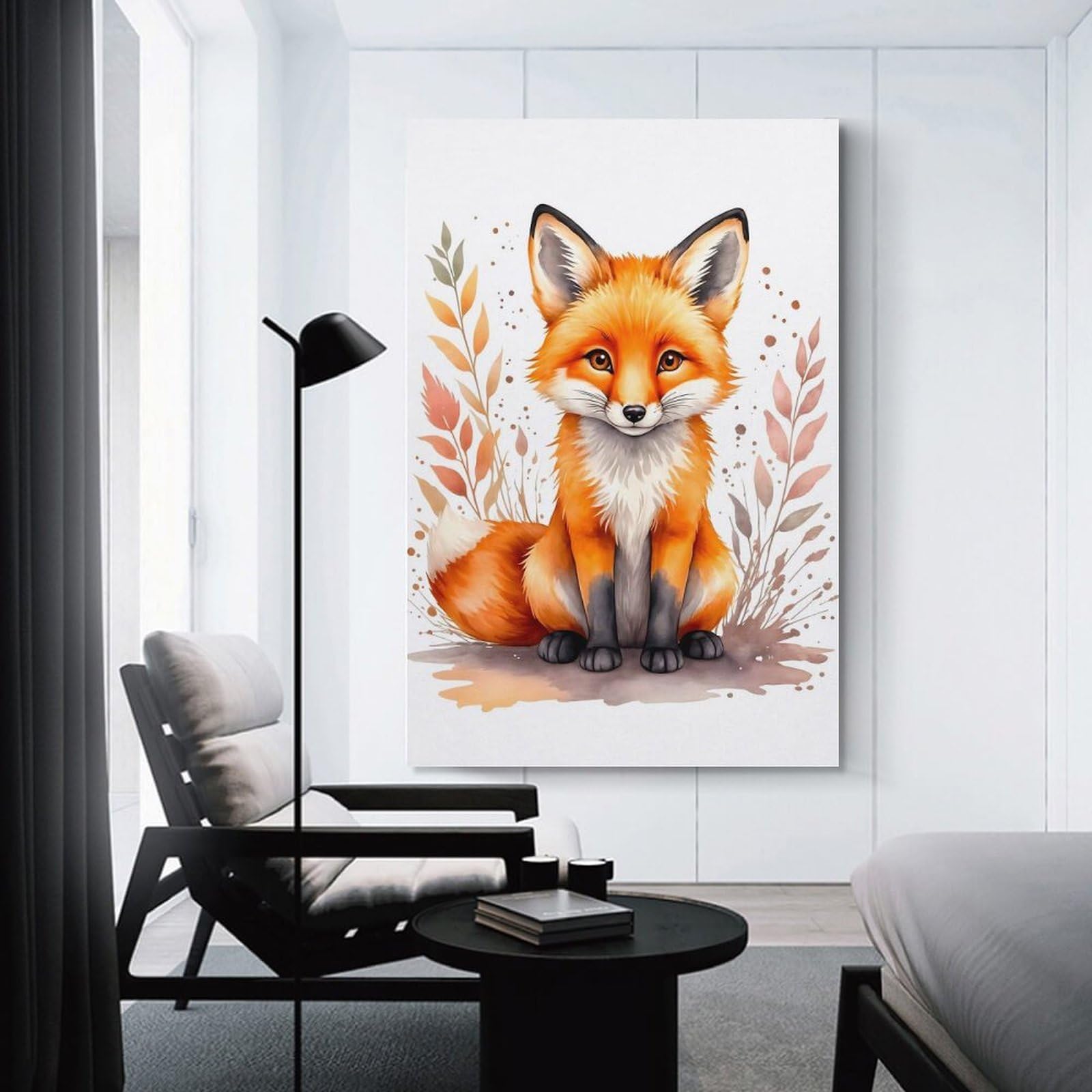 Junmoney Unframe-Style-19 Cute Watercolor Fox Room Decor Wall Art 16X24inch(40X60cm), For Entrance Walls, Hall Decor Or Foyers, A Neat Decor Update For Hallways