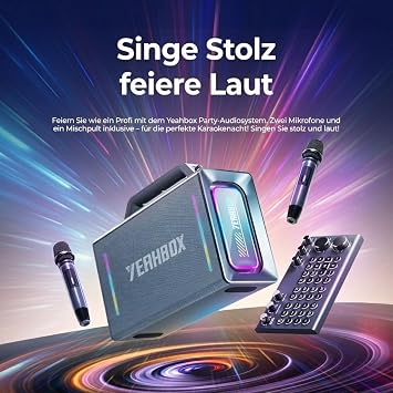 YEAHBOX T500 Bluetooth Party Lautsprecher 200W Max Karaoke 2 Mikrofone