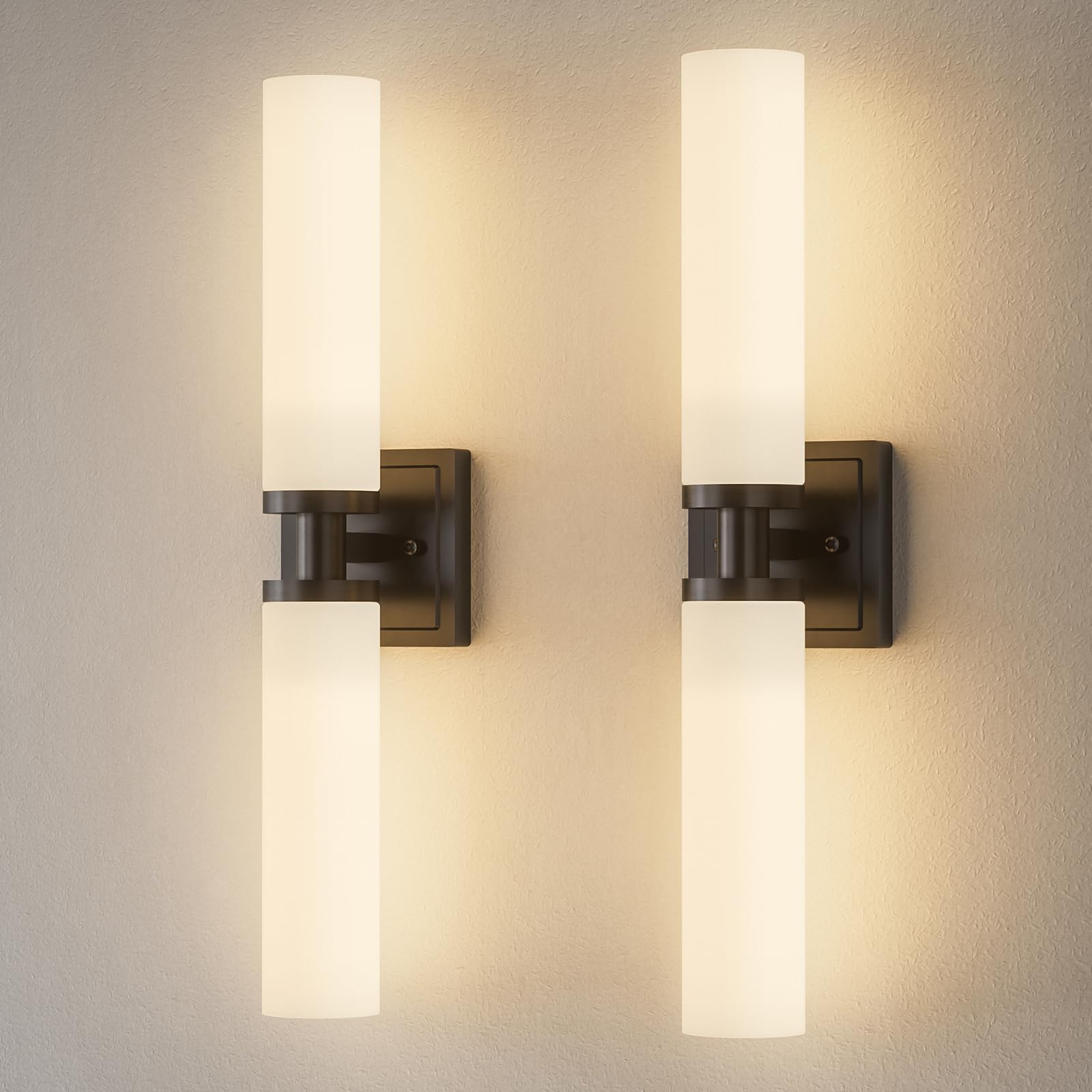 Black Wall Sconces Set of Two, Bathroom Sconces with Frosted Glass Shade, Modern Vanity Sconces Lighting over Mirror, Wall Light Fixtures for Living Room Bedroom Hallway (Bulbs Not Included)