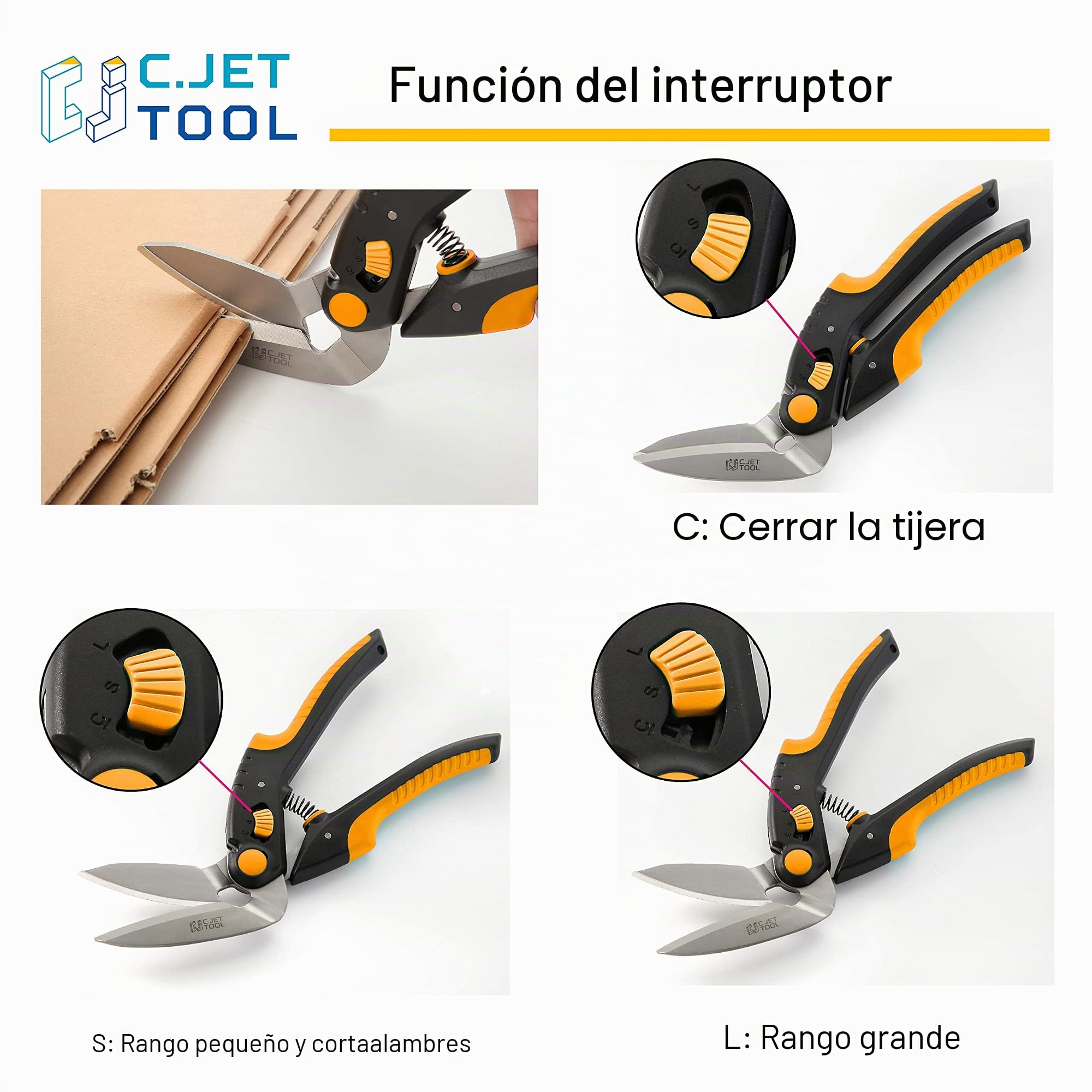 C.JET TOOL Tijeras de Trabajo 25cm, Cortador de Alfombras, Multiusos, Tijeras para Alfombras, Cartón, Cuero, Poda, Jardinería, Profesional de Agarre de Acero Inoxidable (Naranjo)