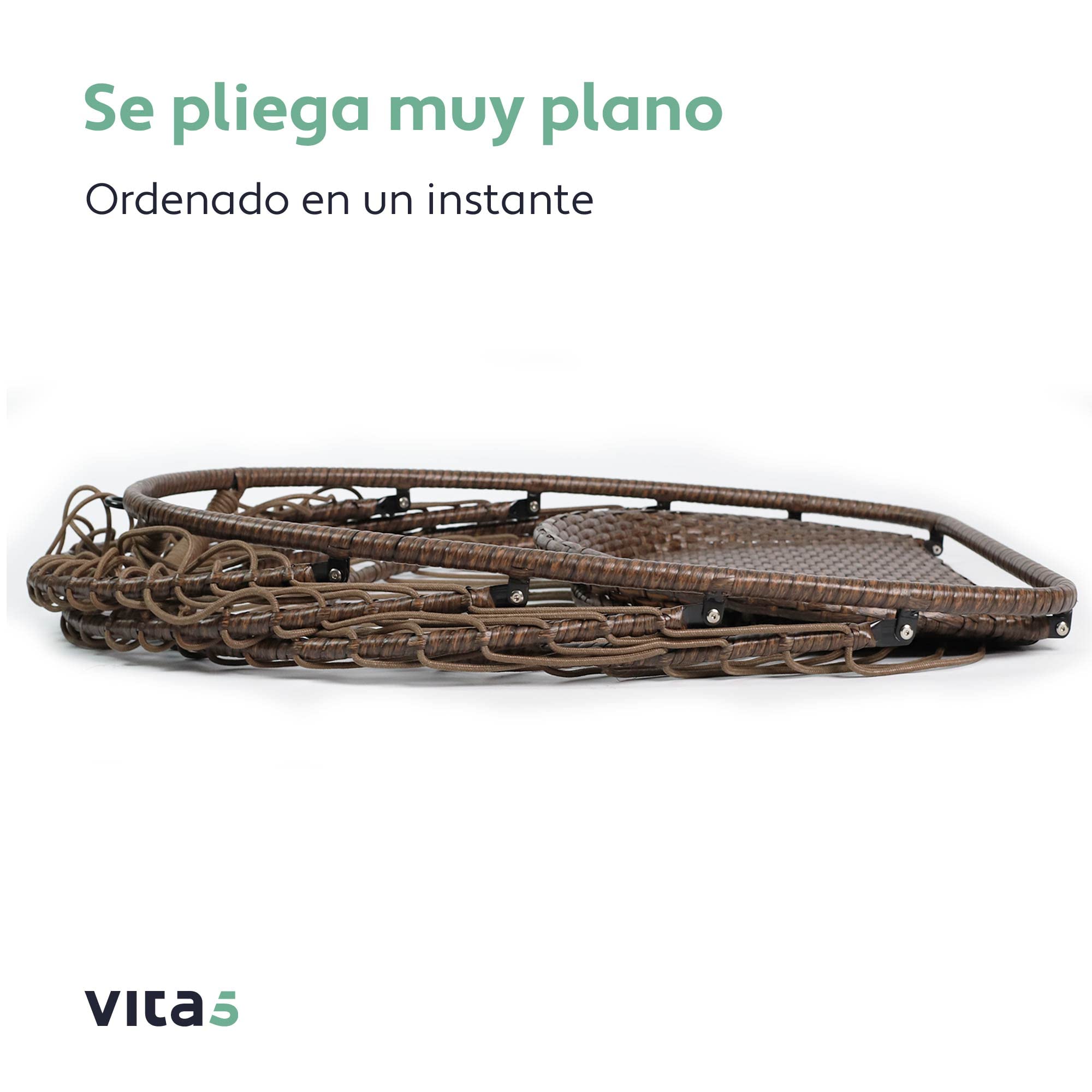 Vita5 Silla Colgante de Jardín – Silla Huevo con Cojìn y Almohadilla para Descansar - Columpio Colgante para Interior y Exterior - Silla Plegable - Estructura Metálica Carga máx. 150 kg - Beige-Marrón