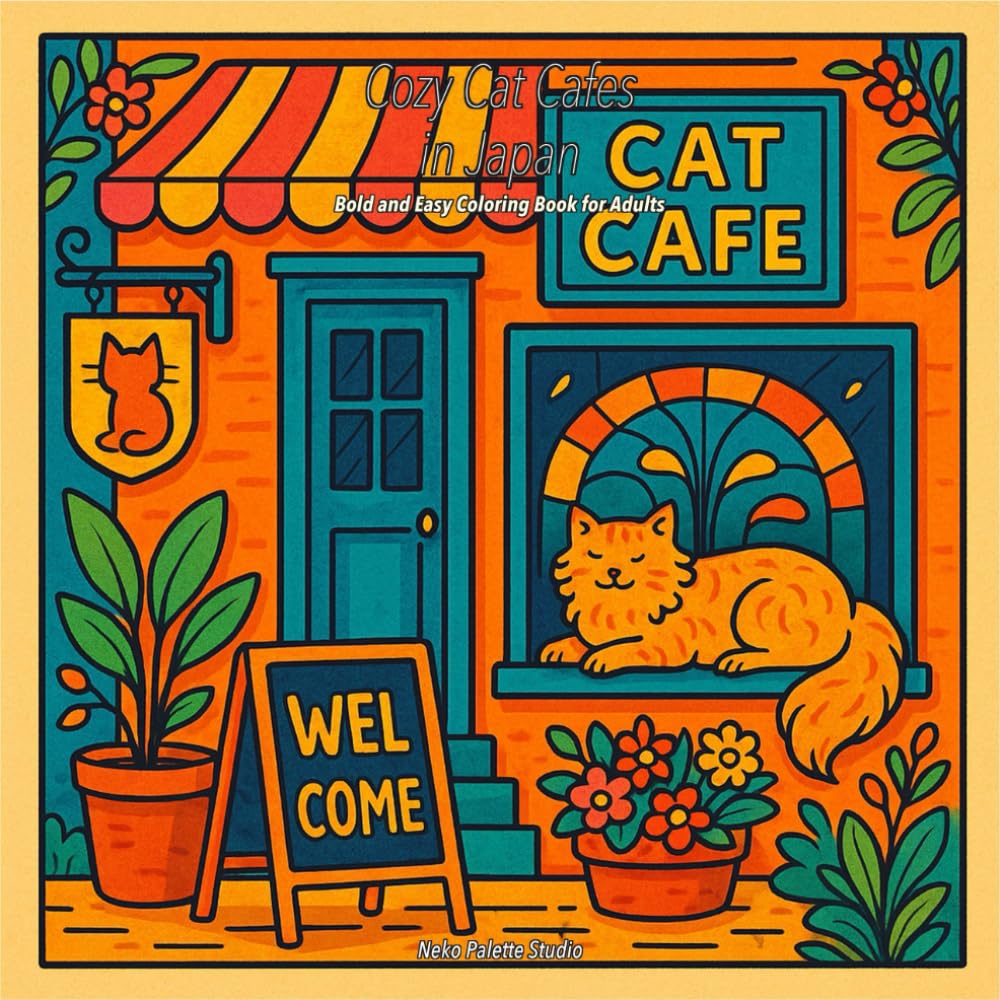 Cozy Cat Cafes in Japan: Bold and Easy Coloring Book for Adults (Neko Palette Coloring Books)