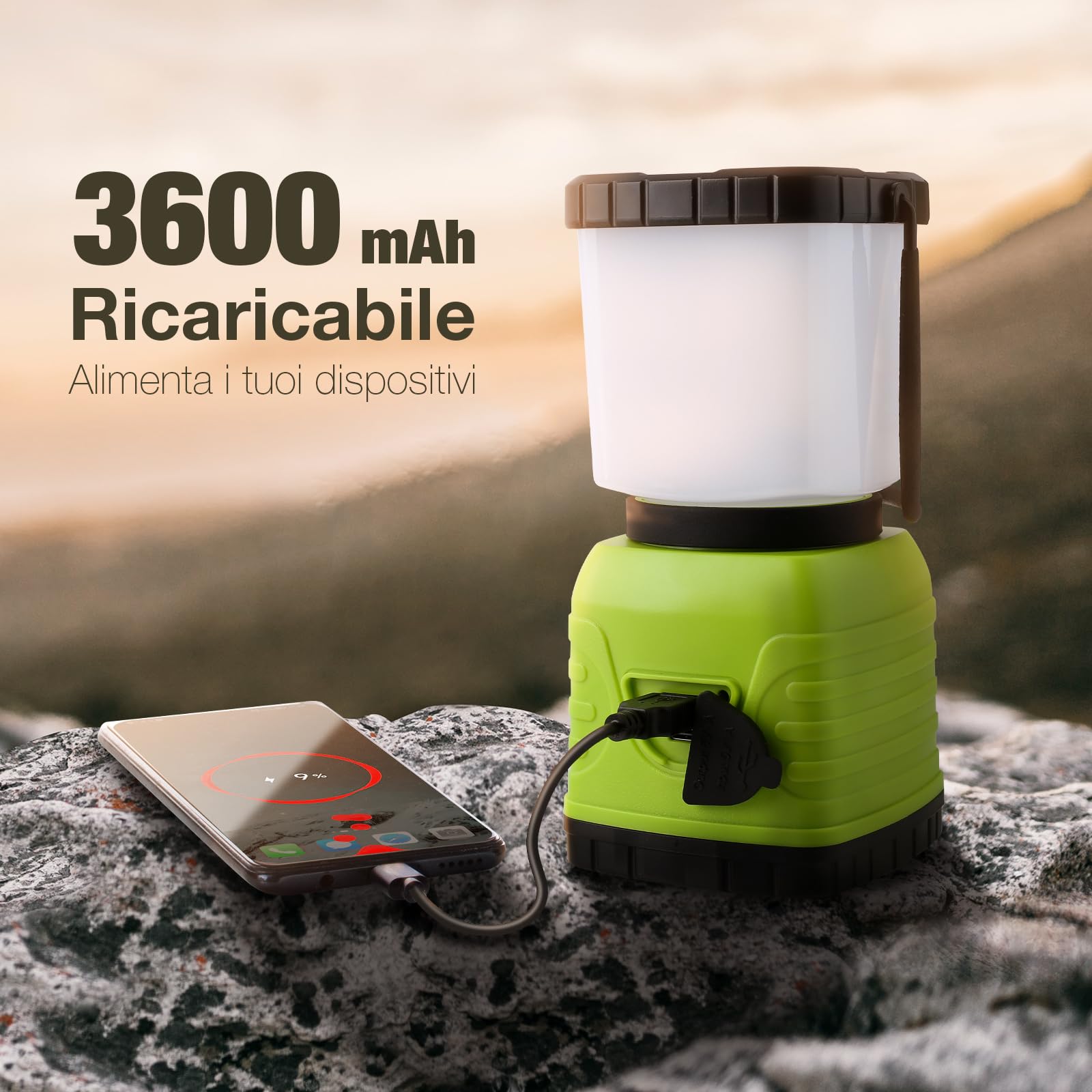 Lepro Lampada Campeggio LED Ricaricabile, Luce Campeggio da 1300 Lumen con 4 Modalità, Lanterna da Campeggio con Power Bank da 3600 mAh, Impermeabile IPX4, Luce di Emergenza per Tenda, Pesca, Trekking