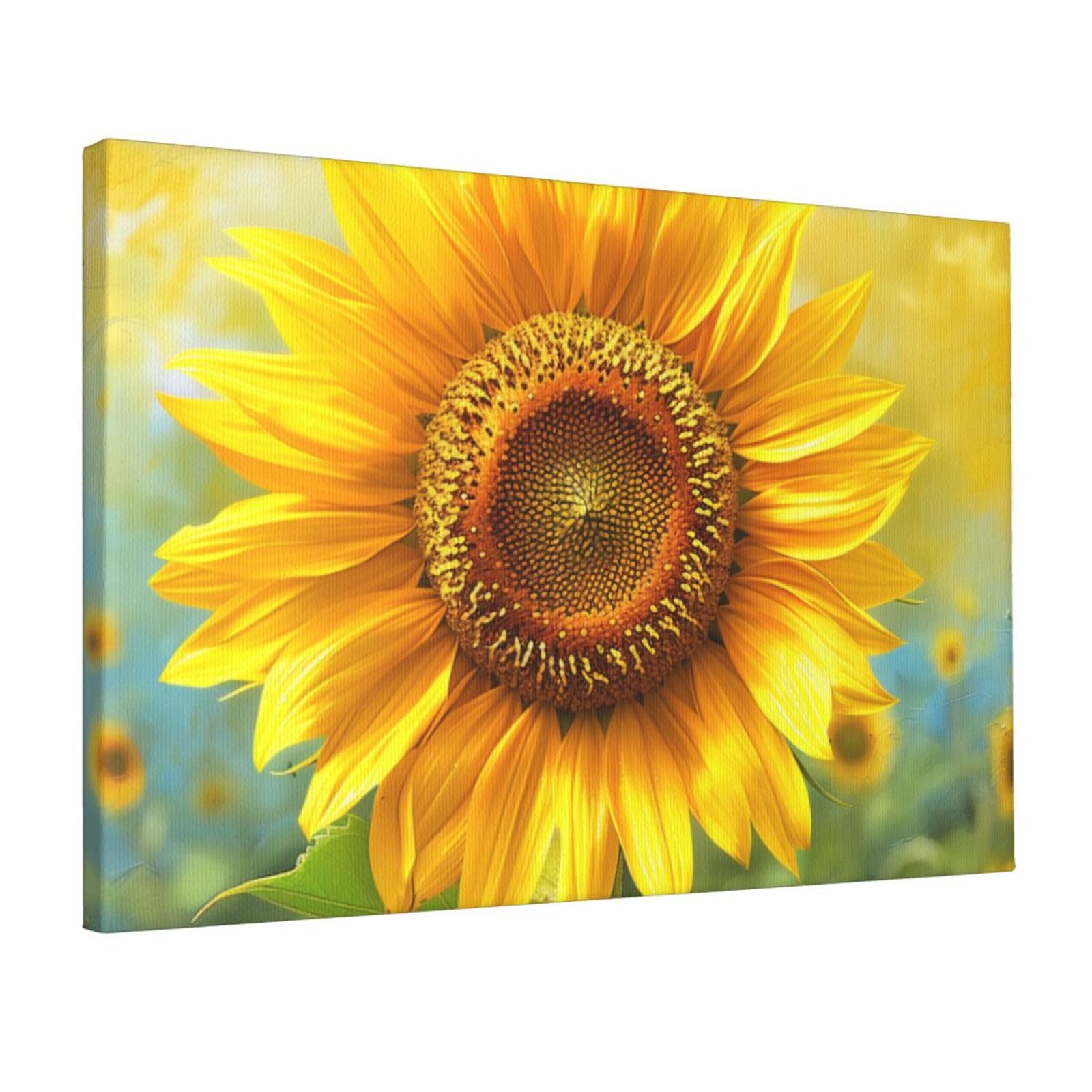 YKLJG Sunflowers Printed Wall Art Canvas Prints 45x30 CM Wooden Framed Picture Painting Artwork for Bedroom Kitchen Home Office Decor