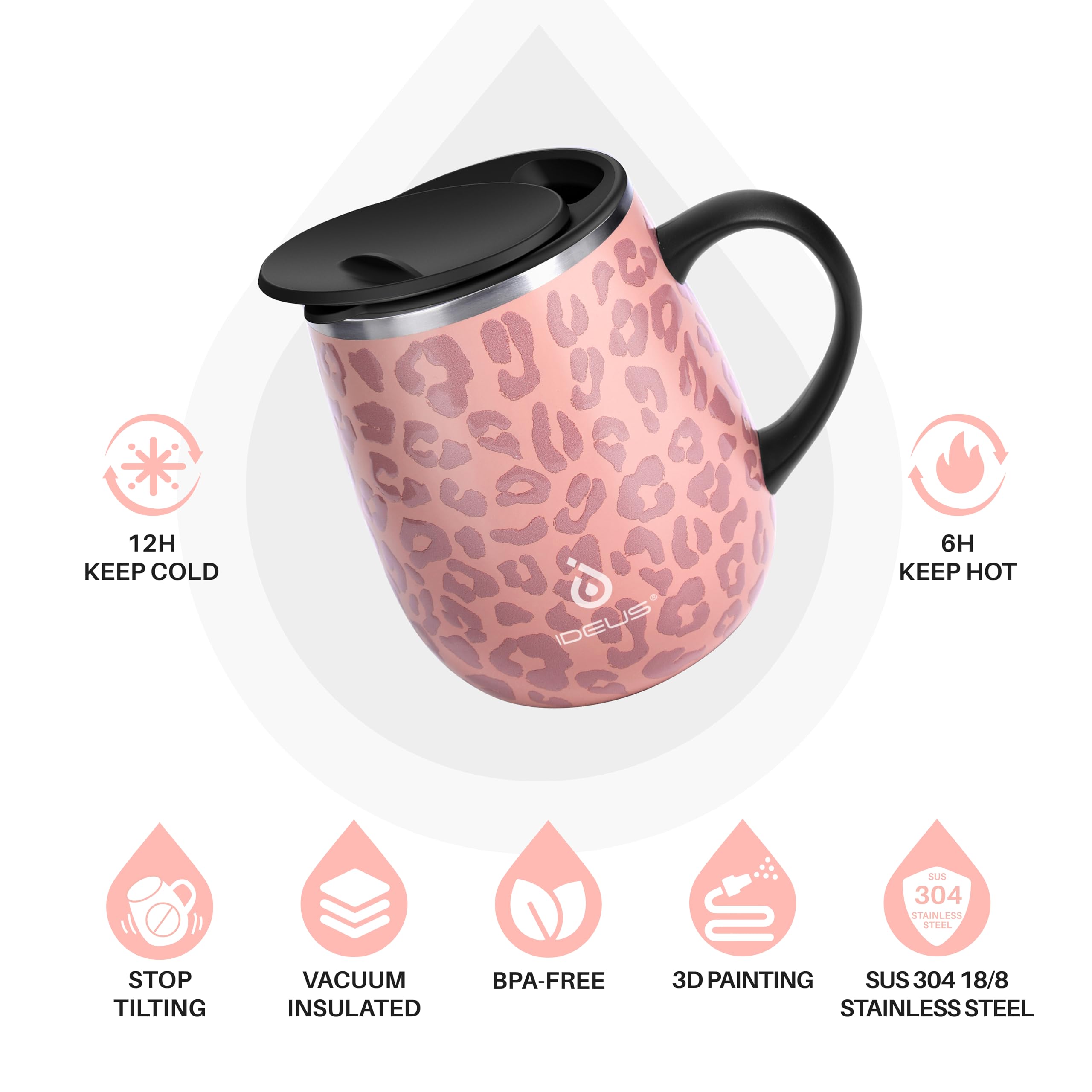 Ideus 16 oz Insulated Coffee Mug with Handle and Lid, Double Wall Stainless Steel Vacuum Insulated Tumbler Cup - Image 2
