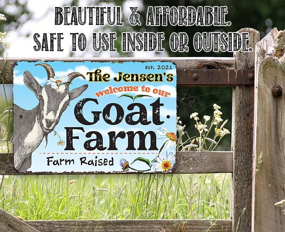 Personalized Goat Farm - Custom Name with Year Established Farm Sign, Farmhouse Decor and Country Home Display, Animal Farm Accessories, 8x12 or 12x18 Use Indoors or Outdoors Durable Metal Sign