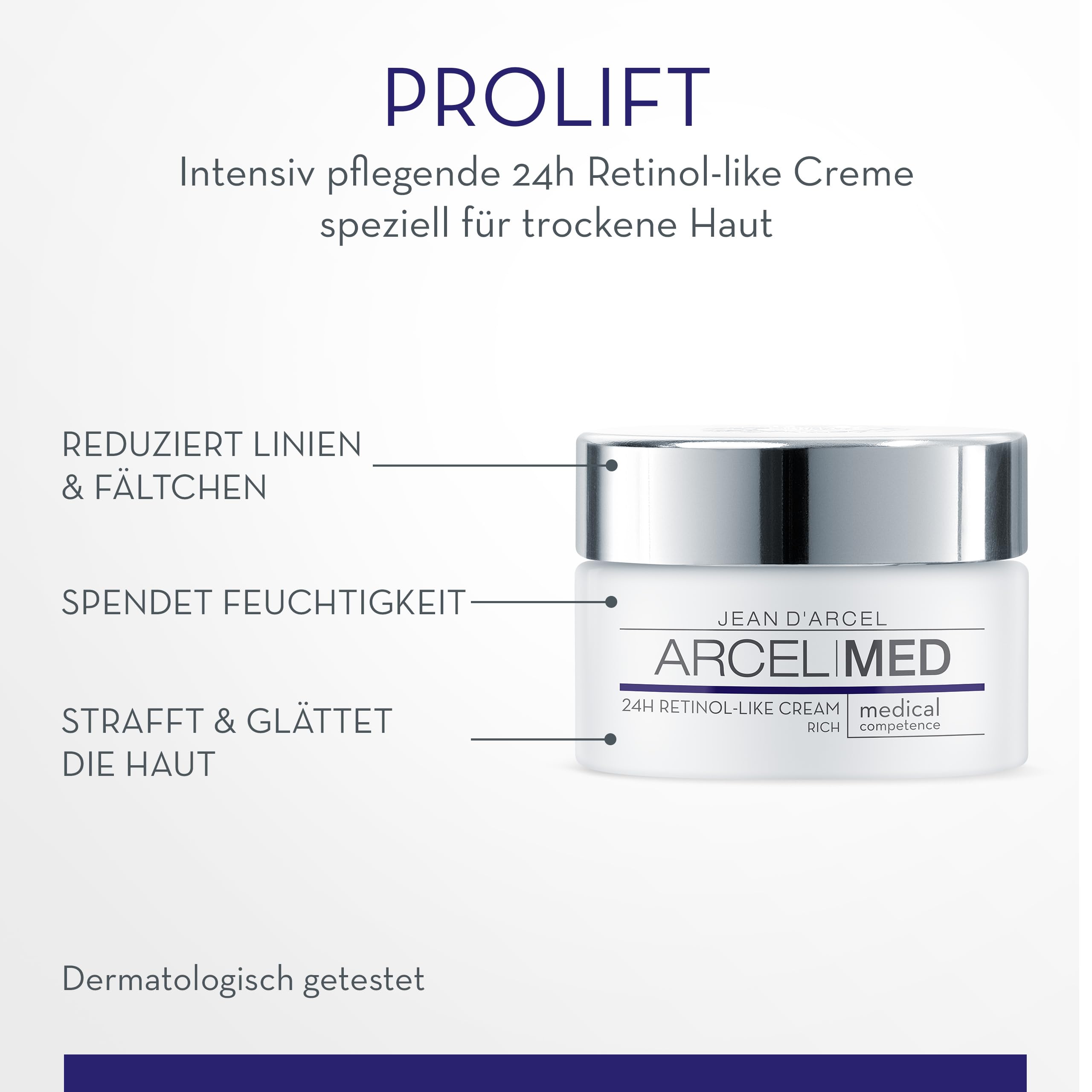 JEAN D'ARCEL ARCELMED Intensywny krem do twarzy przeciw starzeniu się, 24 h, retinol-like Cream rich 50 ml, redukuje zmarszczki, poprawia elastyczność i wygładza skórę