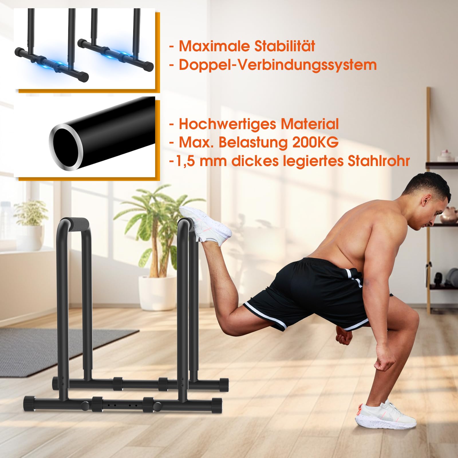 DH FitLife Dip Barren Bars | Dip Station | Kraftstation Fitnessgerät für Zuhause | Parallettes Calisthenics Training Equipment | Krafttraining 80-100 cm individuell verstellbar
