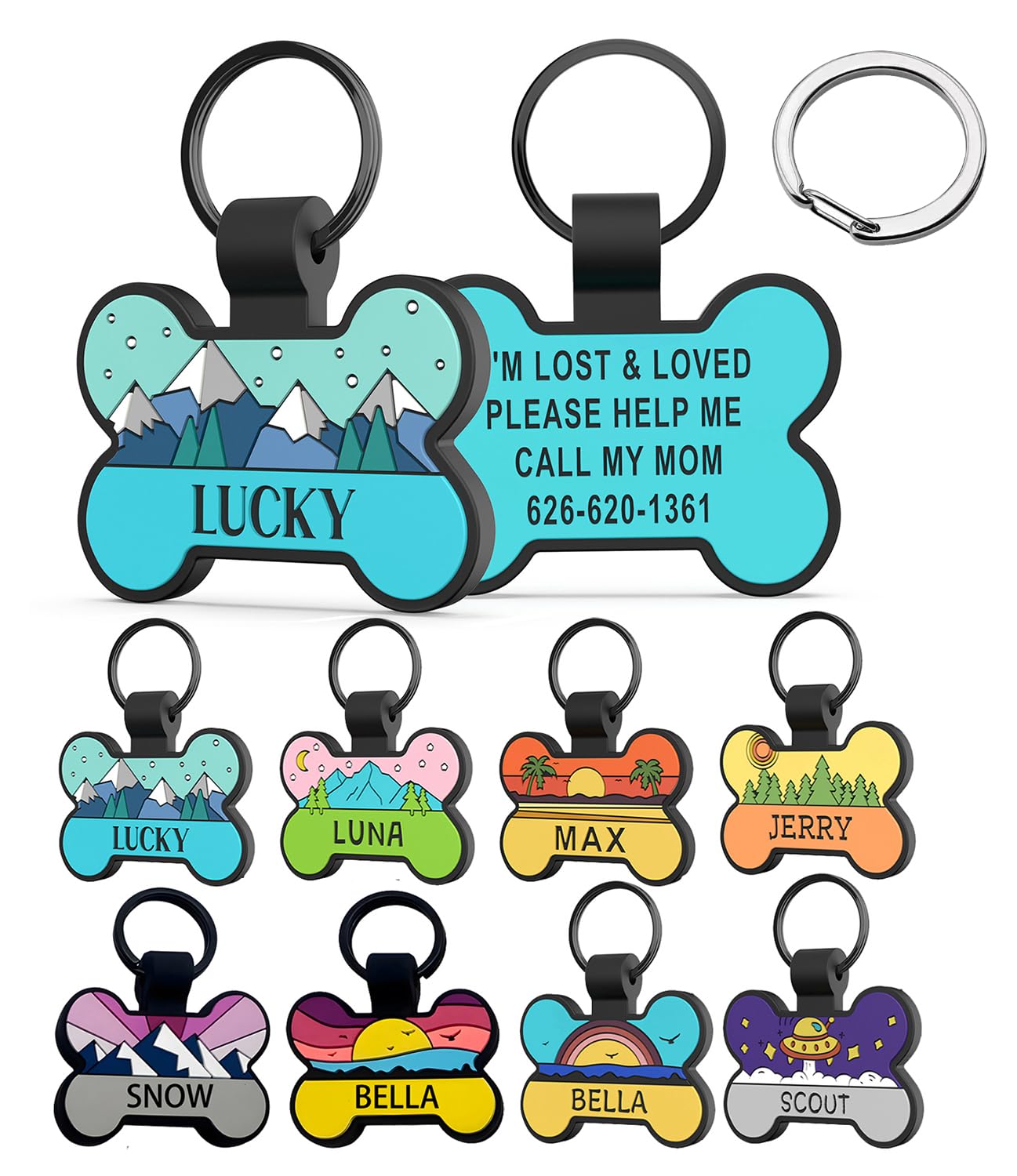HQYDDMI Silent Silicone Dog Tag, Personalized Engraved Silicone Dog and Cat Name Pet ID Tags, Soundless No More Jingling Dog Tags (1 PCS,Bone)