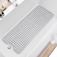 Vista 1 de Upgrade Bath Tub and Shower Mats, Non Slip 40 x 16 Inch Extra Large Bathtub Mat, Machine Washable Bathmat with Drain Holes, Suction Cups for