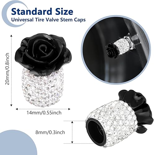 Miniatura 4 de Tapas de vástago de válvula con diamantes de imitación, 4 unidades, con diseño de flores rosas, universales, accesorios de automóvil, SUV,