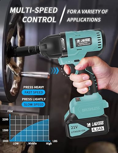Miniatura 5 de Llave de impacto inalámbrica, pistola de impacto de 12 750 NM (550 pies-libras) de alto par 2200 RPM, motor sin escobillas, con una batería de iones