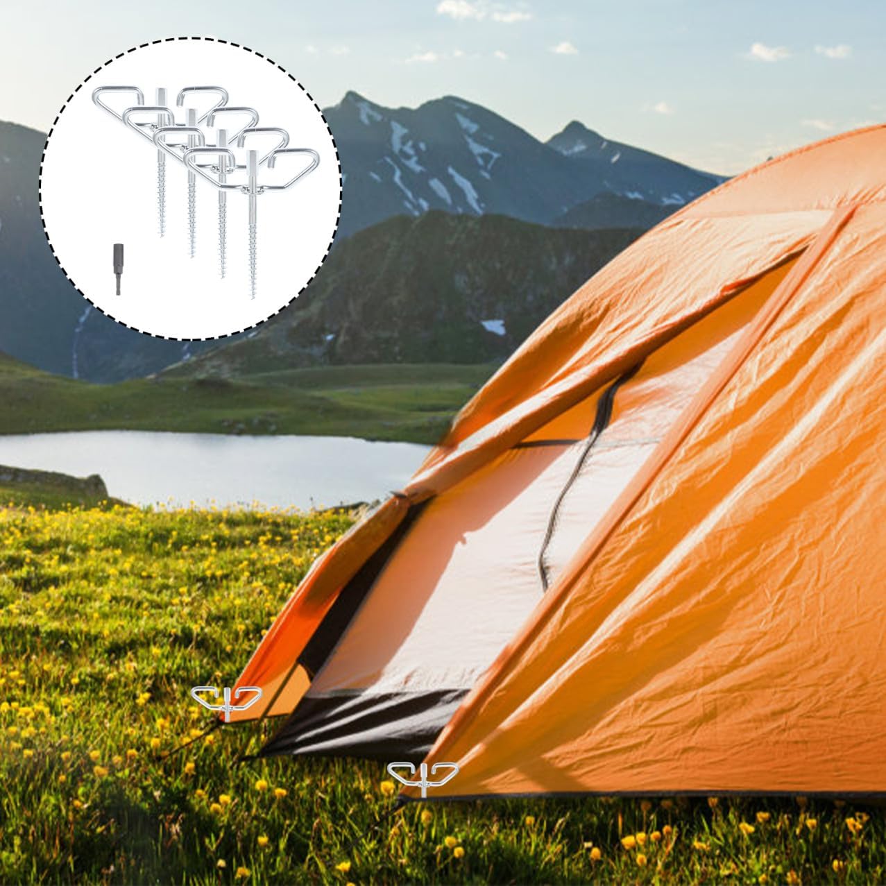 1set Outdoor Ice Tent Anchors Steel Stakes Drill Adapter Professional Fishing Equipment for Secure Setup Easy to Use Stable