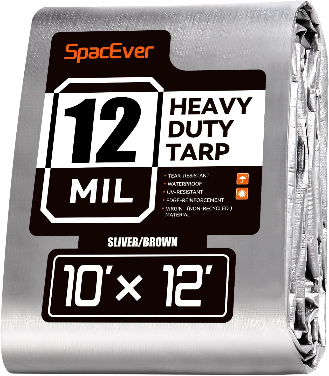 Tarp Heavy Duty 10×12 FT, 12 Mil Thick Large Tarps Water-Proof with Grommets, UV& Tear Resistant, Plastic Cover for Pool Roof Tent Outdoor Firewood, Silver& Brown Tarp Heavy Duty 10×12 FT, 12 Mil Thick Large Tarps Water-Proof with Grommets, UV& Tear Resistant, Plastic Cover for Pool Roof Tent Outdoor Firewood, Silver& Brown