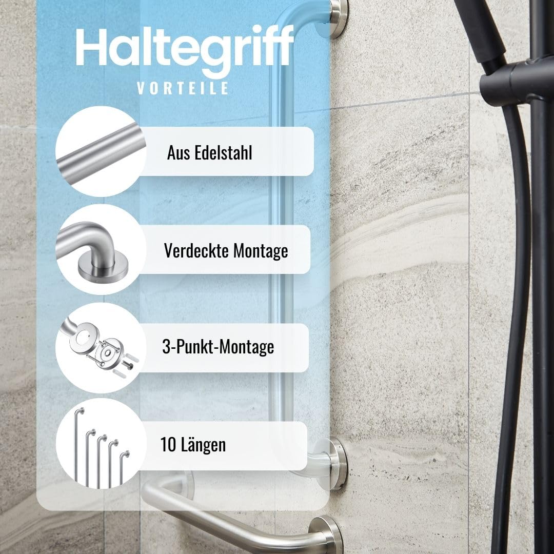 Stahlia Haltegriff Ø 30mm Edelstahl gebürstet 400mm Handtuchhalter Haltegriffe für Senioren Aufstehhilfe Haltegriff Dusche Badewannengriff Handgriff