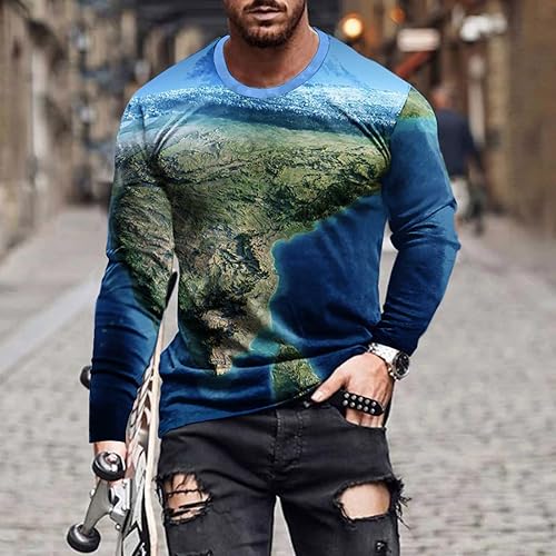 Miniatura 6 de Camisetas de manga larga con estampado de mapa del mundo en 3D para hombre, camisetas gráficas de la Tierra, camisetas de moda para otoño, regalos